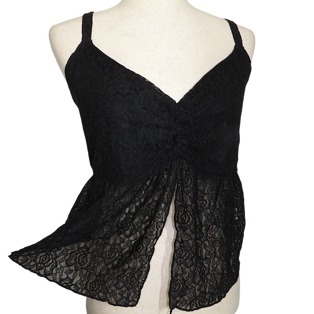 Torrid Festi Black Lace Split Front Cropped Cami Tank Top Plus Size 1X 14-16